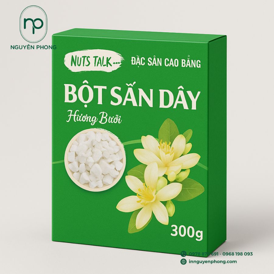 Mẫu hộp giấy đựng bột sắn dây giá rẻ